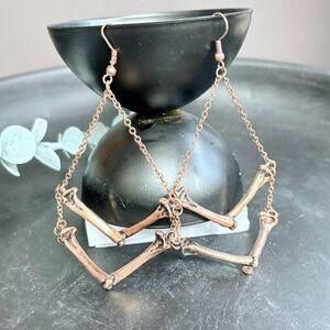 Gothic Bone Dangle Earrings | Antique Copper Skeleton | Witchy Macabre | Spooky
